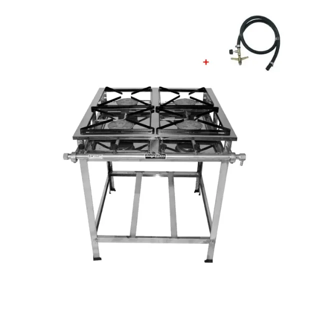 Fogão Industrial Alta Pressão Inox 4 Bocas Com Kit Gás