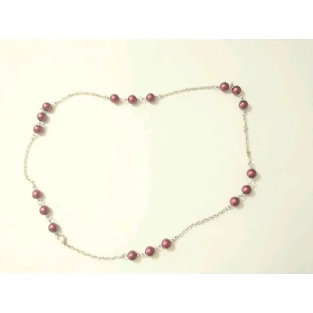 colar corrente prata e pérolas vermelhas - Foto 3
