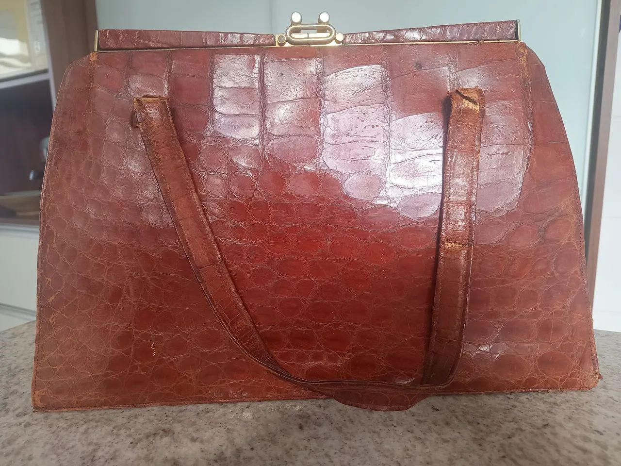 Bolsa de Couro Croco Vintage - Foto 2