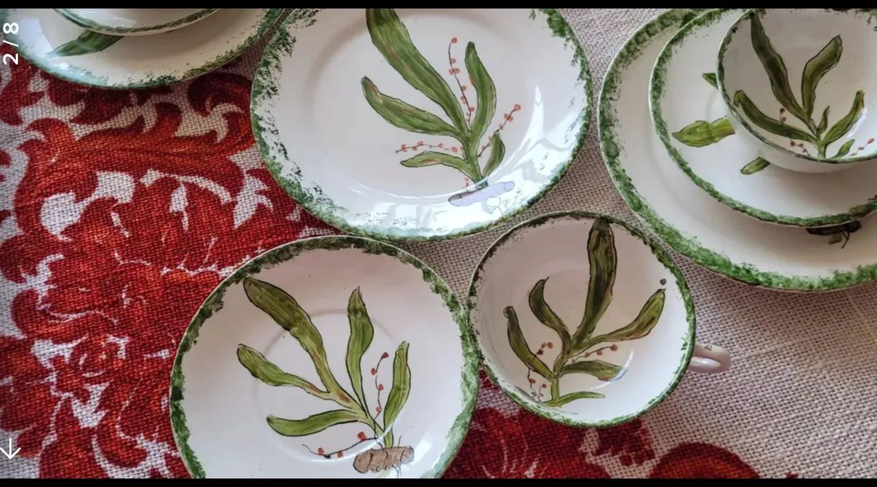 Conjunto de Chá em Porcelana com Desenho de Folhas - 6 Pessoas - Foto 2
