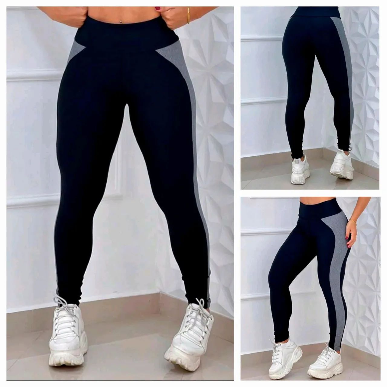 Calça Esportiva Feminina Preto  Com Detalhe Na Lateral Cinza
