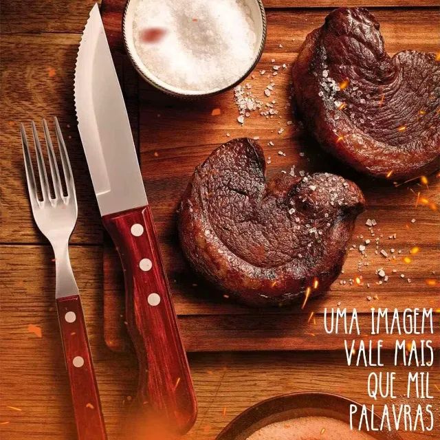 Faqueiro Cabo de Madeira Aço Inox 12 pçs Churrasco Faca Garfo de Mesa Buffet festa Oferta - Foto 2