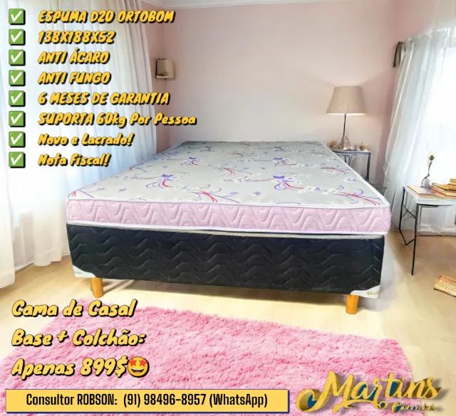 Cama Box de Casal, Colchão Espuma D20 Ortobom 