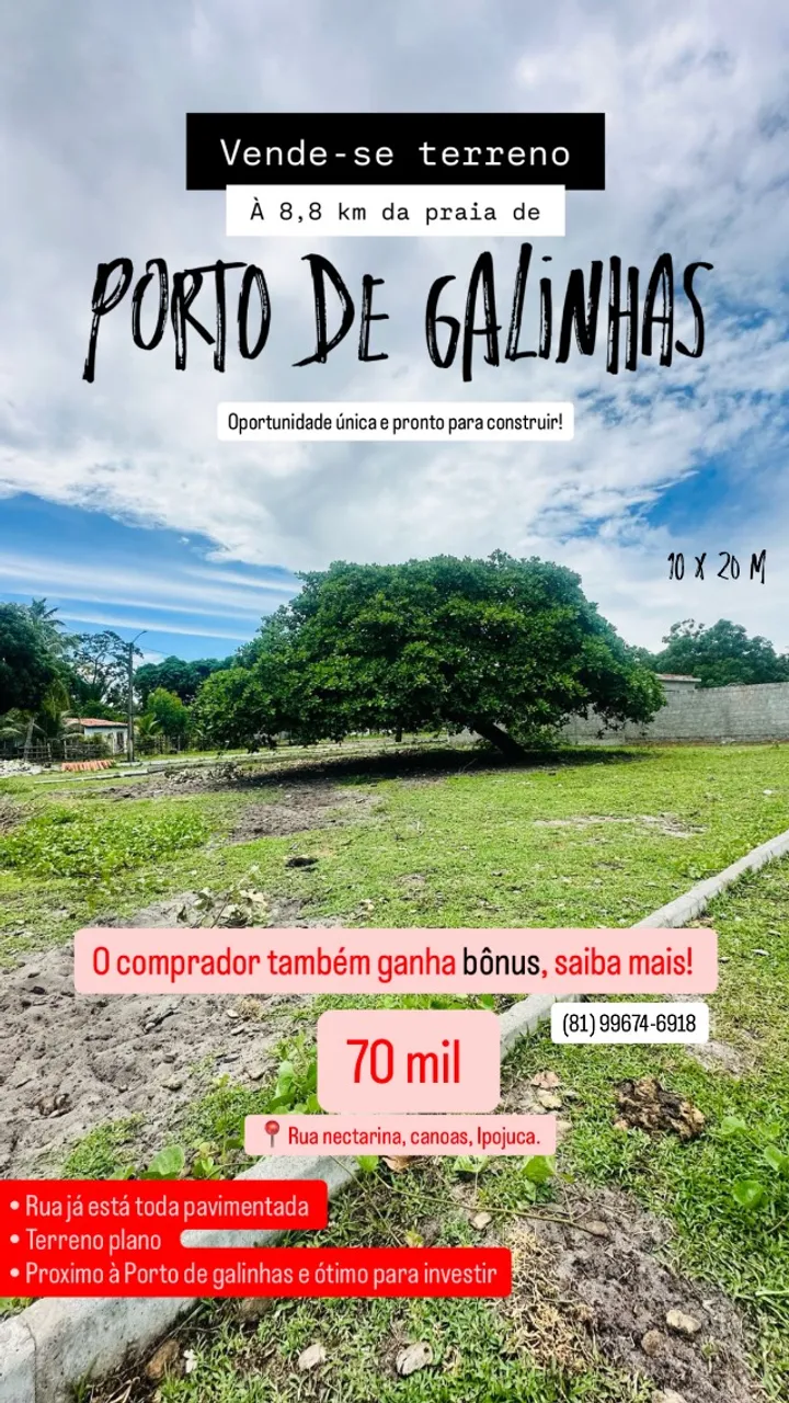 Vende-se Terreno à 8,8 km de Porto de galinhas.