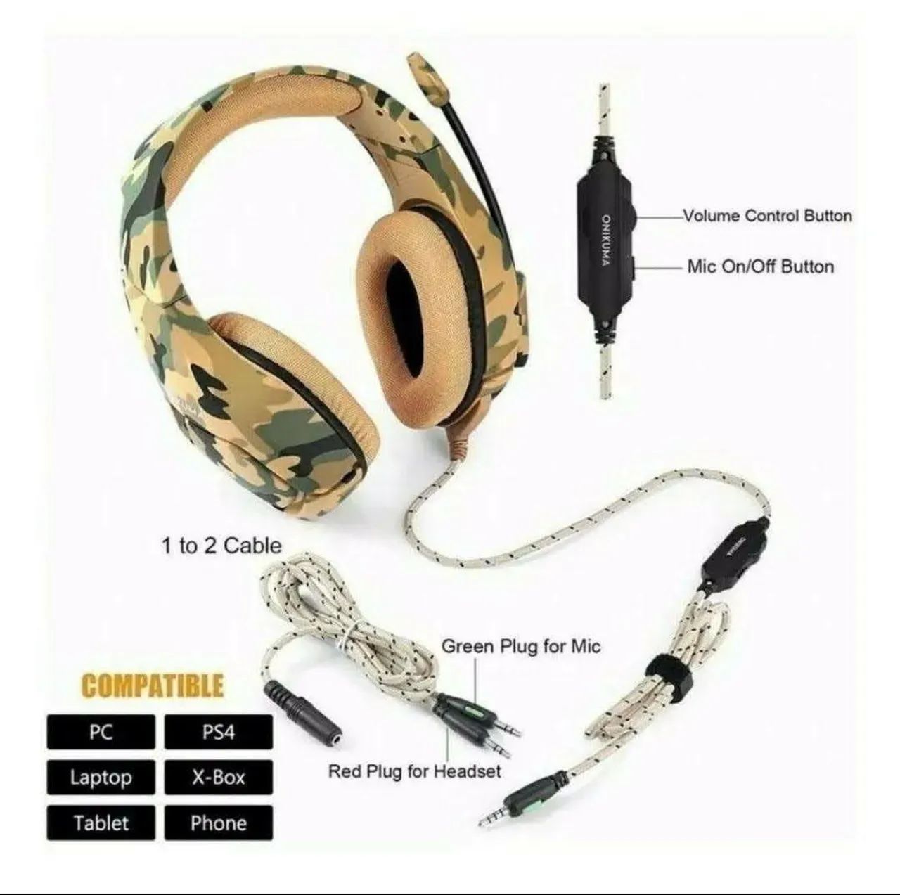 Headset Gamer Camuflado Profissional Para PS4 PC XBOX E CELULAR - Foto 4