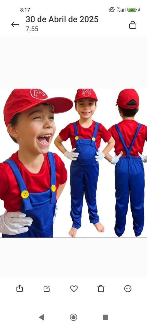Fantasia Mario Bros - Tamanho G - 5 a 6 anos