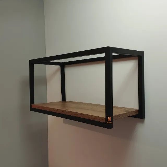 Prateleira Suspensa Estilo Industrial em aço Amadeirado - Foto 4