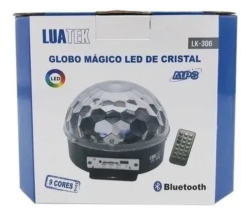 Globo Mágico LED de Cristal MP3 Bluetooth 9 Cores