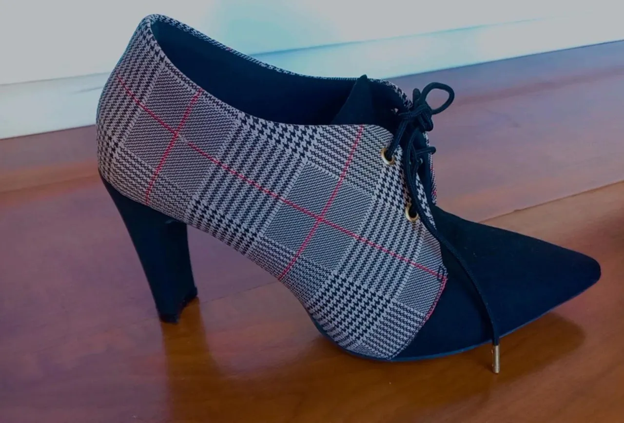 Sapato Oxford Feminino Salto Alto Xadrez