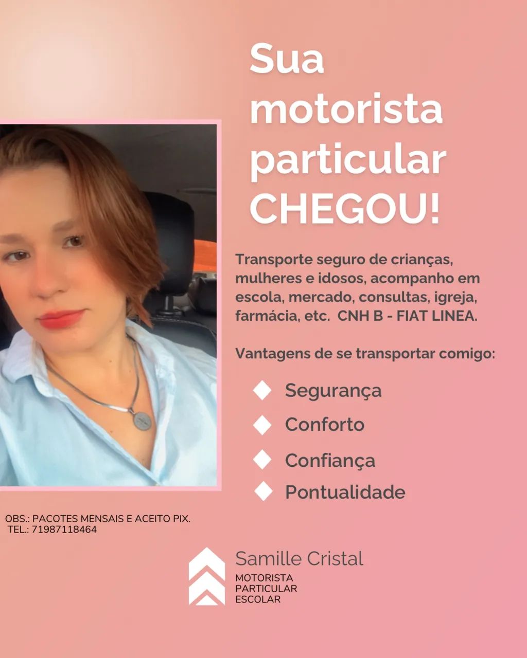 TRANSPORTE SEGURO PERSONALIZADO CASAMENTOS, EVENTOS, MOTORISTA PARTICULAR MULHER 