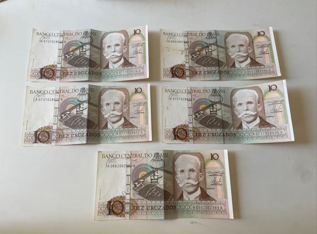 5 cédulas de 10 Cruzados - Rui Barbosa