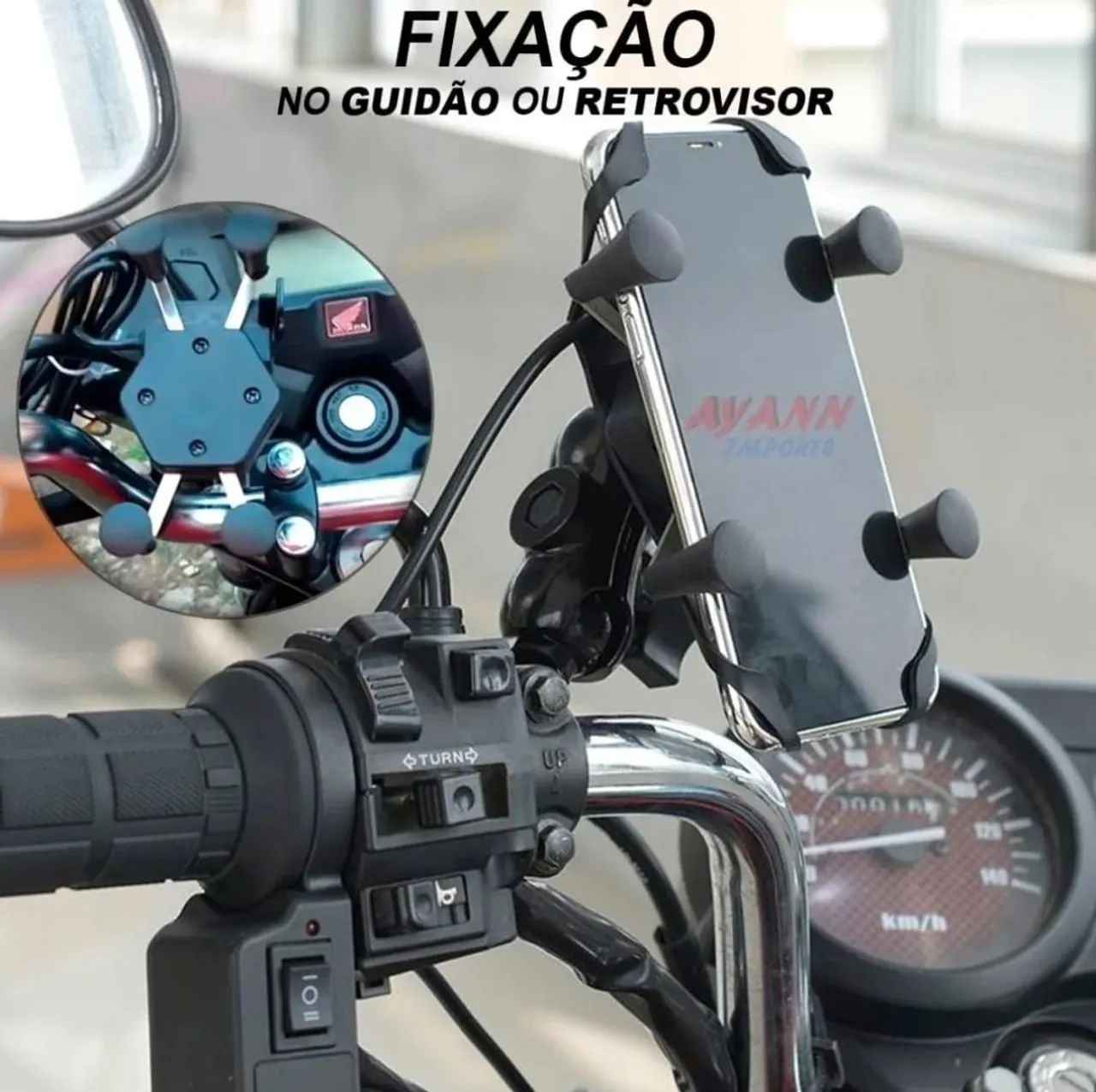 Carregador e Suporte Celular Gps Para Moto Fixa Mesa ou Retrovisor