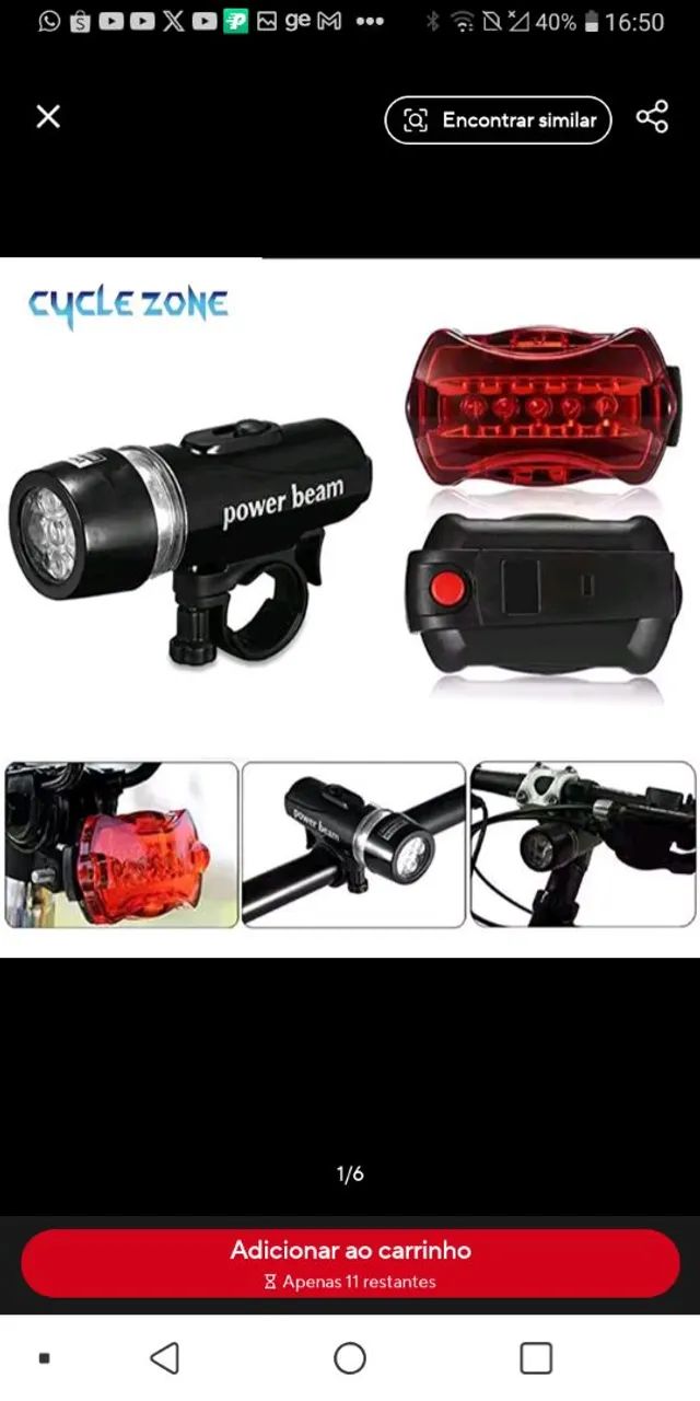 Kit de Farol e Lanterna Traseira para Bicicleta - Foto 2