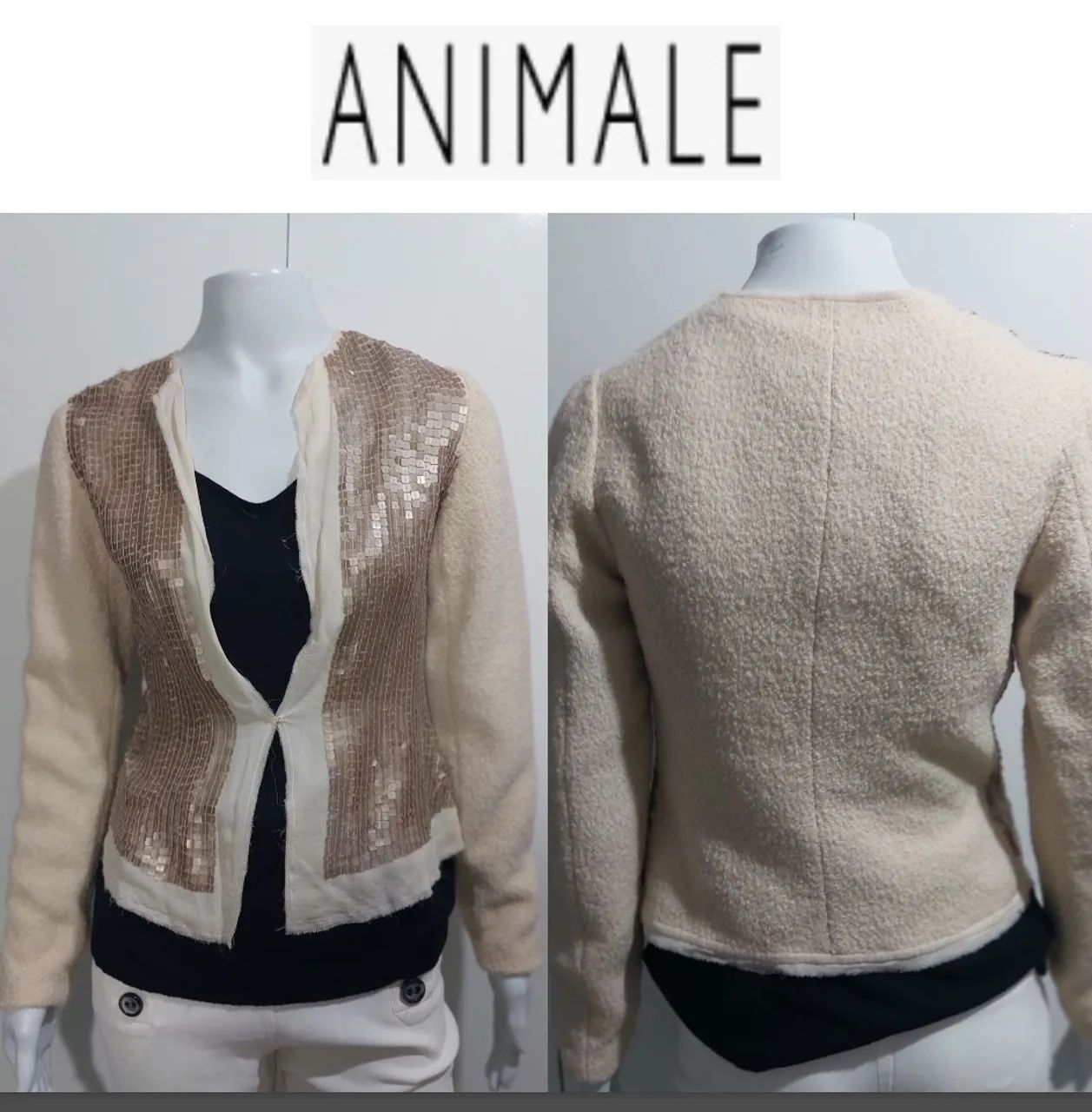 Animale casaco bege com paetes 