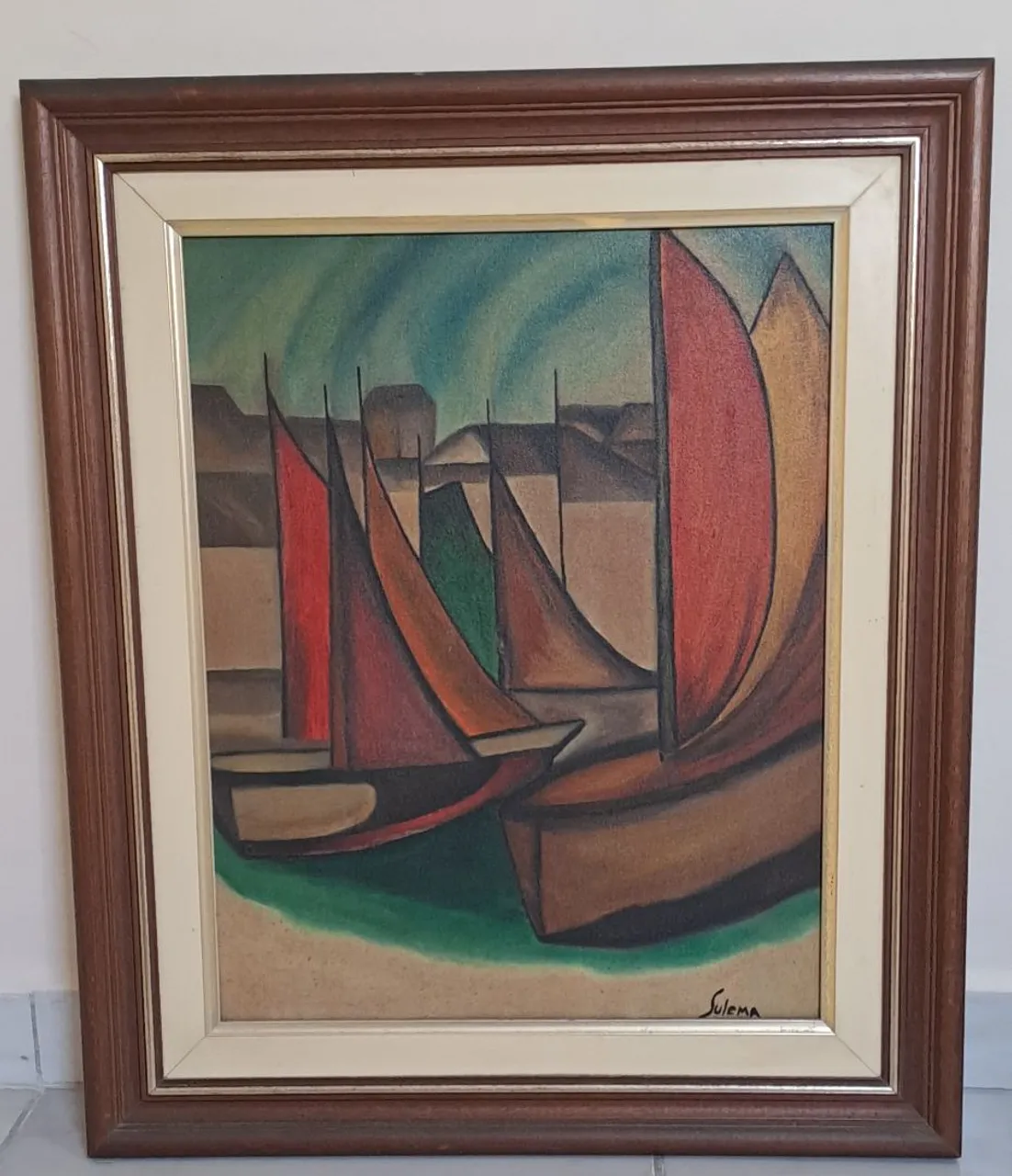 Quadro Abstrato de Barcos - Assinado por Sulema