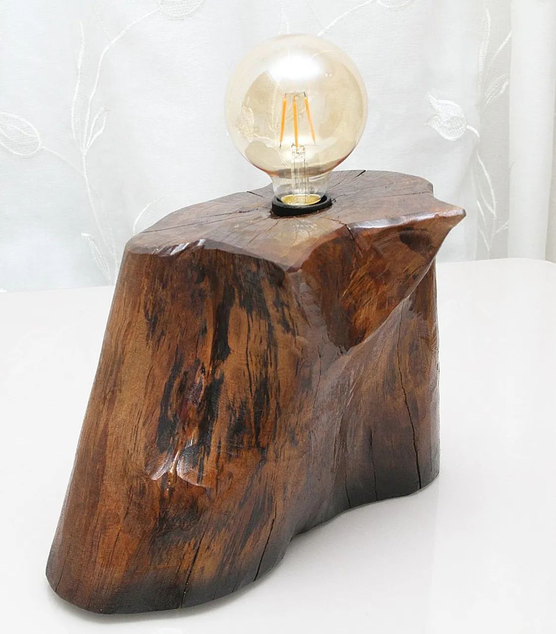 Luminária de Madeira Tronco de árvore com luz led retrô amarela E27 - PREMIUM  - Foto 3