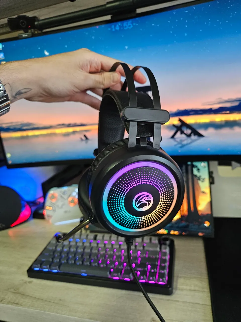 Headset Gamer RGB - Fone de ouvido para PC com microfone