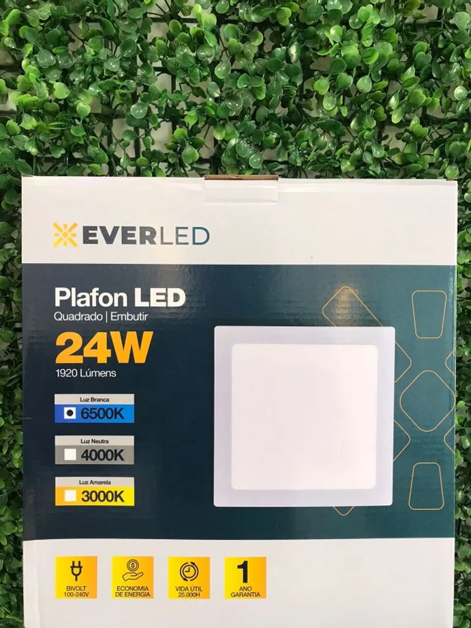 Painel 24w Led Plafon QD 1 Ano de garantia 6500k 30x30 Everled 