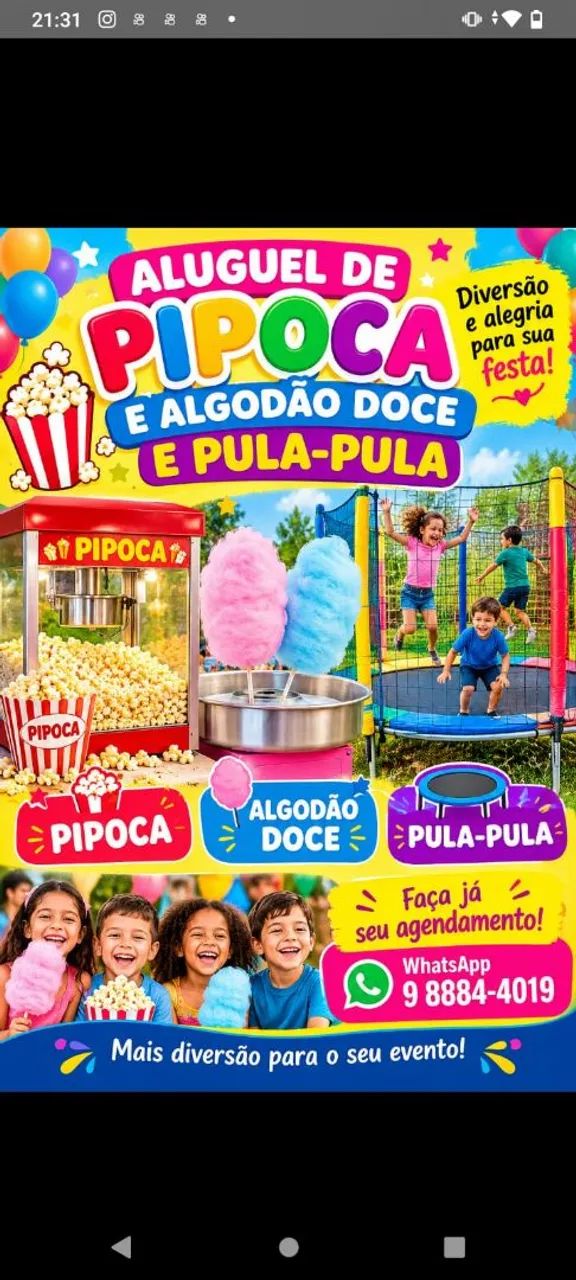 Algodão doce+pipoca+pula pula 