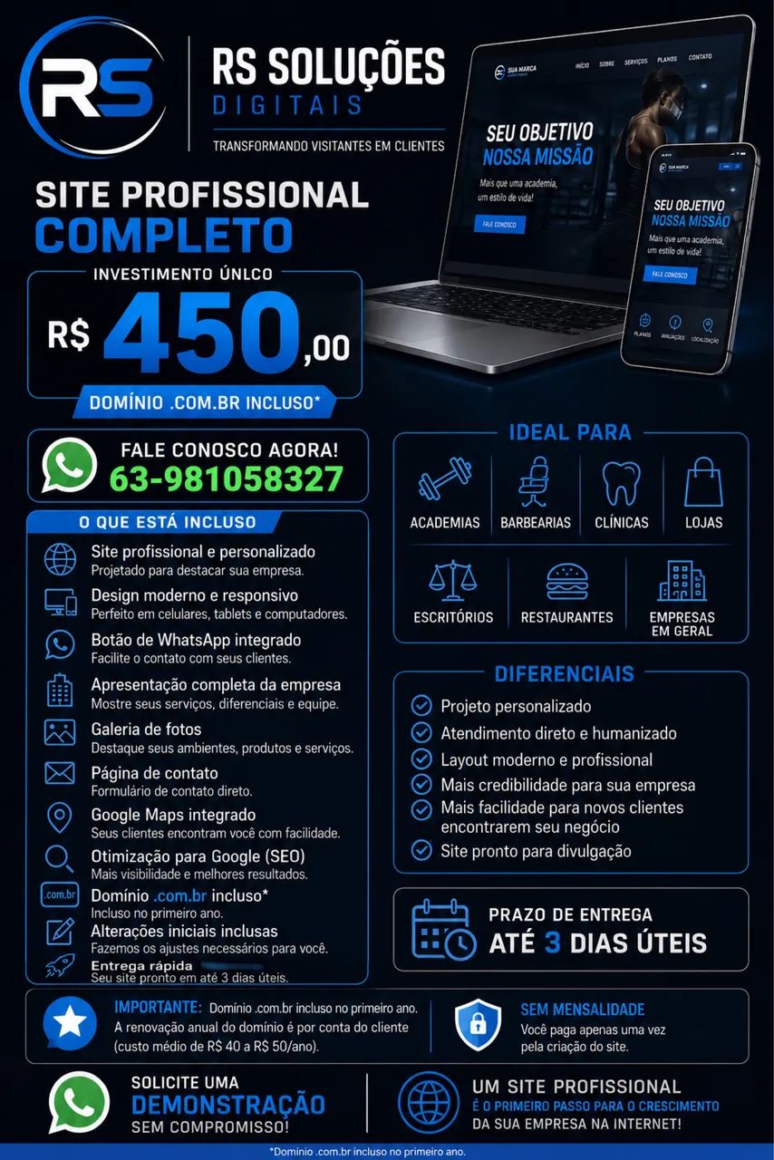 SITE PROFISSIONAL PARA EMPRESAS | R$450