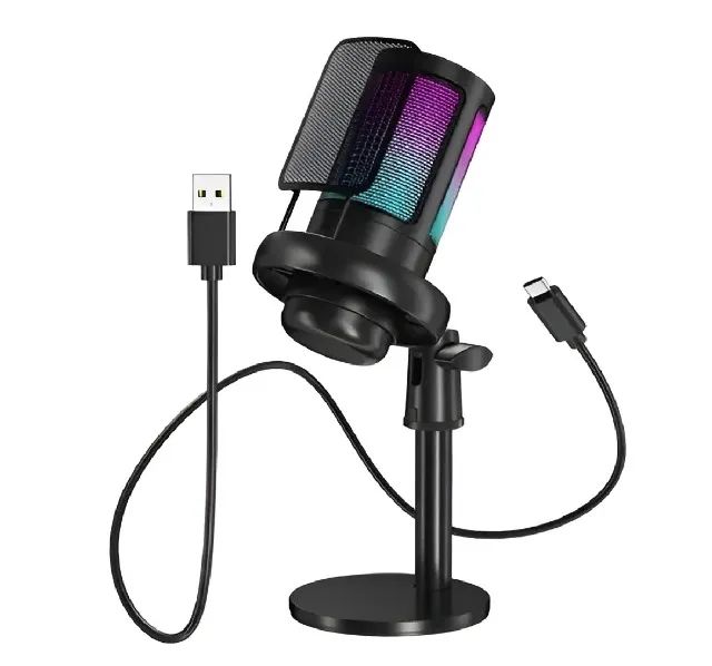 Microfone Gamer Condensador Tomate Mt-1060r Me6s Profissional Rgb Usb Para Pc Gaming, Mesa