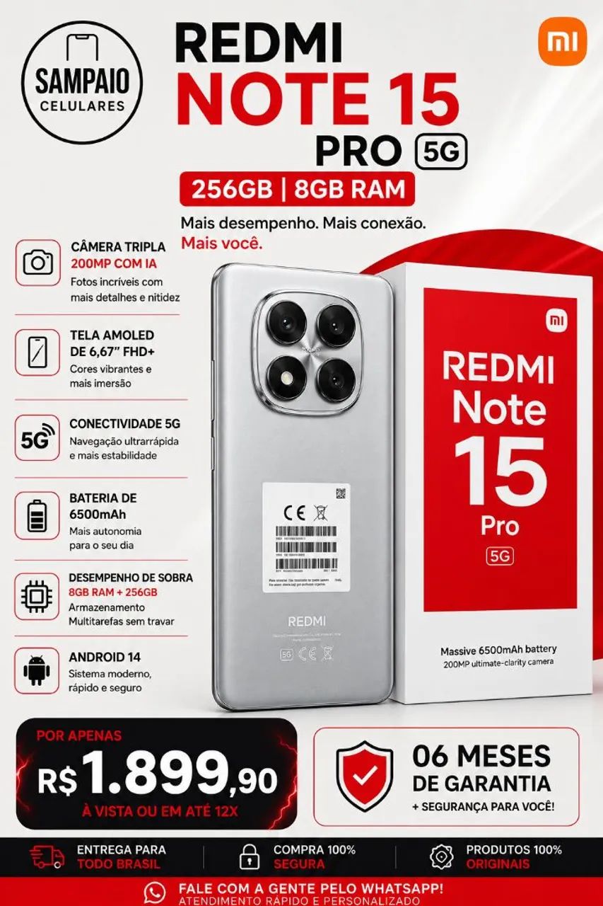 REDMI NOTE 15 PRÓ 5G 256/8 PROMOÇÃO 