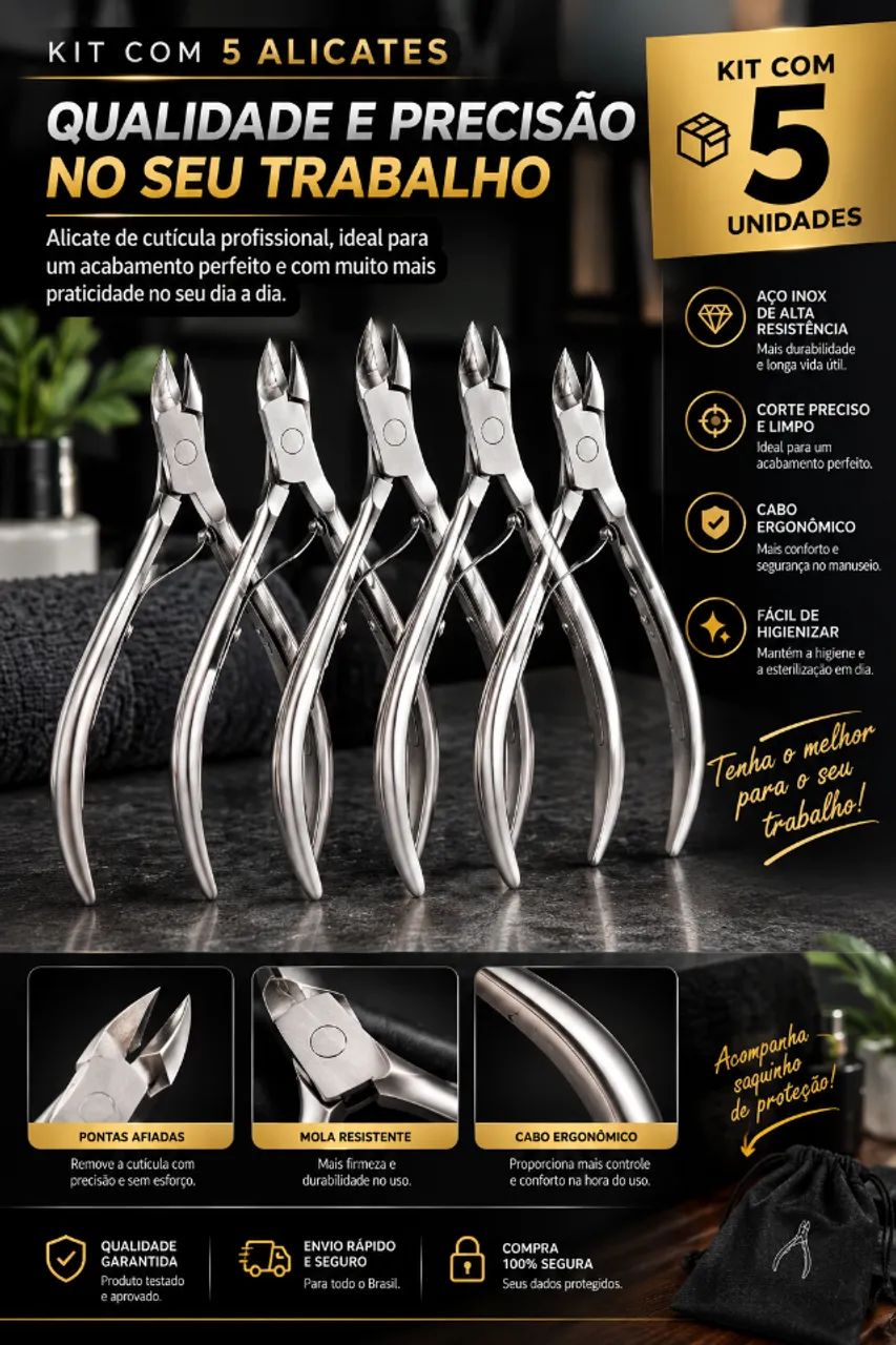 Kit com 5 Alicate Desencravador De Unhas Aço Inox Anatômico Oferta