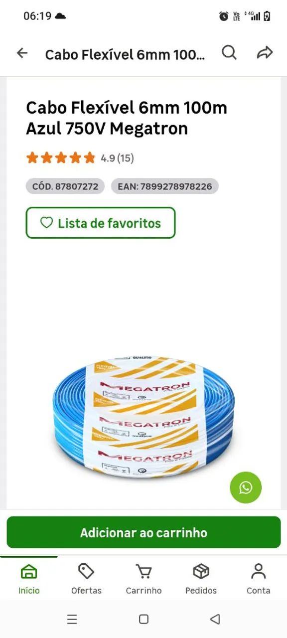2  peças de Cabos elétricos 6mm azul e verde * - Foto 2