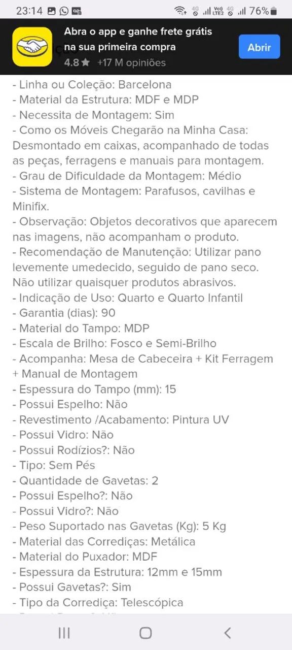 Vendo uma Mesa de cabeceira Barcelona com 2 gavetas  - Foto 2