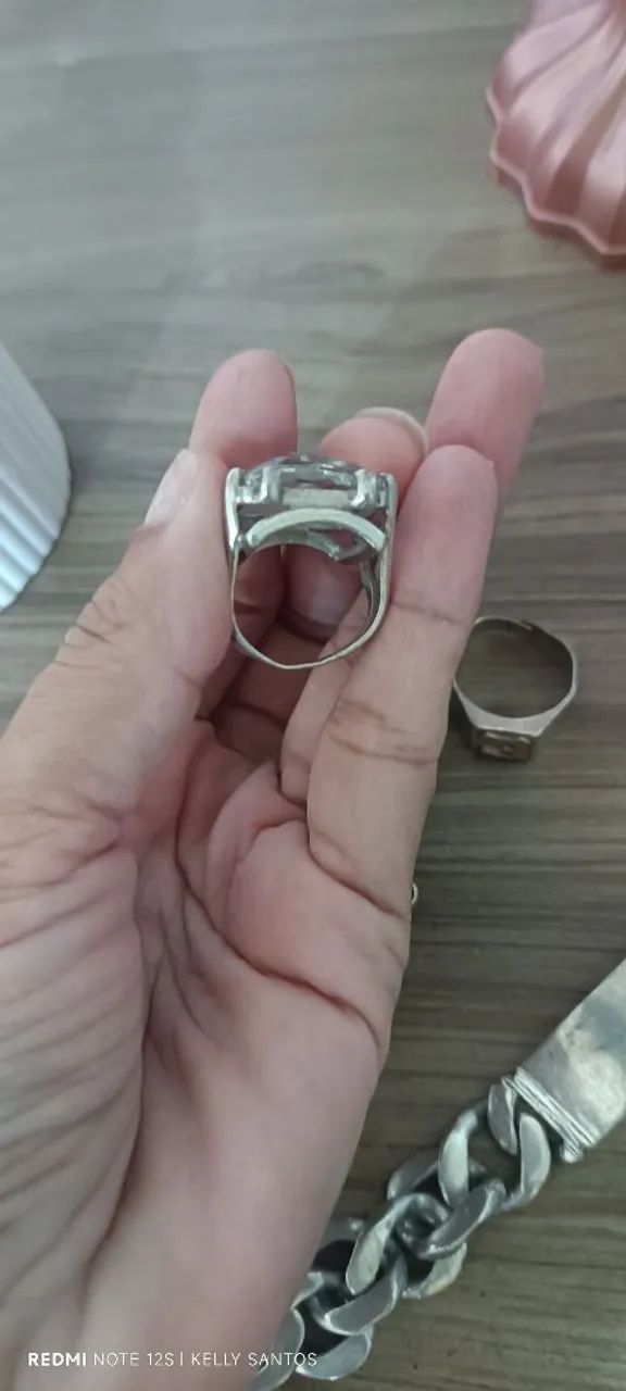 Anel em prata 925 com preta grande lindo - Foto 2