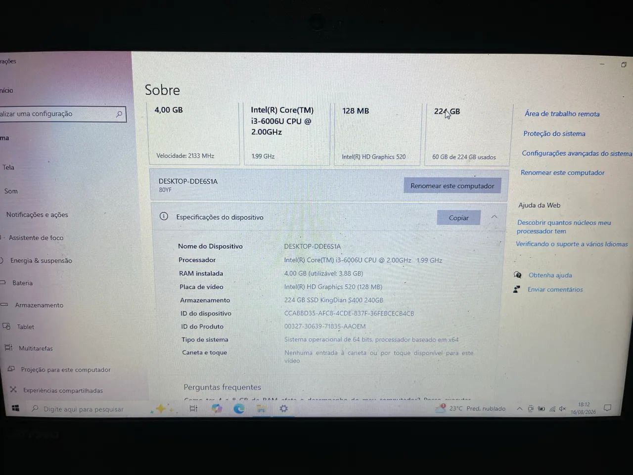 Notebook Lenovo idealpad i3 7006u - Foto 3