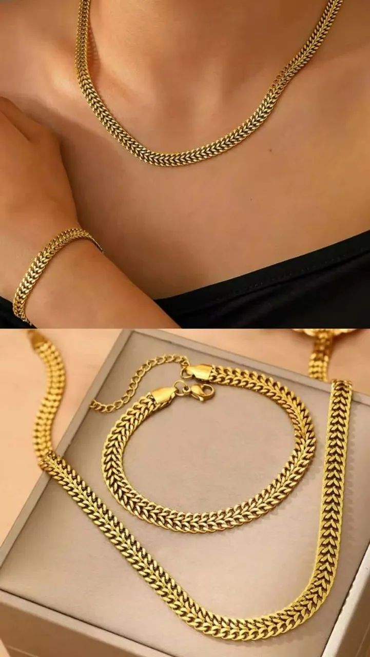 Conjunto gargantilha e pulseira em aço inoxidável - Foto 2