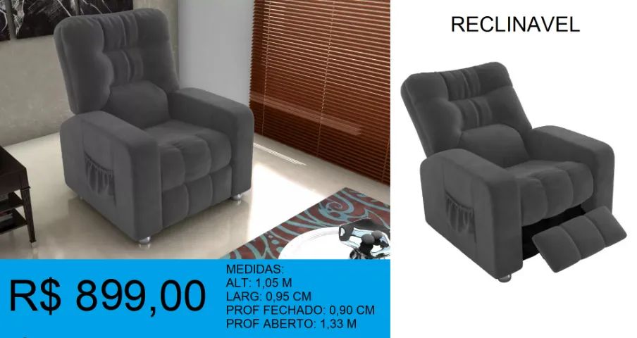 POLTRONA -RETRAIL E RECLINAVEL - DISPONIVEL EM 2 CORES- FRETE GRATIS