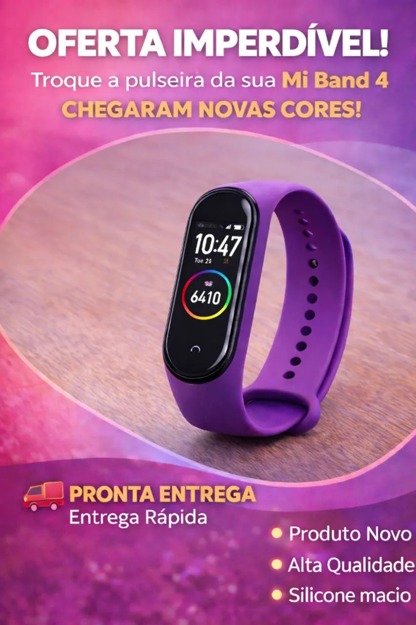 Pulseira Roxa para Xiaomi Mi Band 4 3 | Silicone Premium | Ajustável