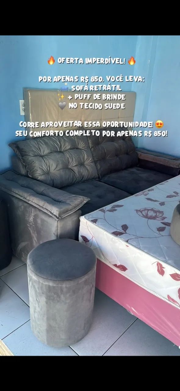 Sofá na promoção 850 leva o puff de brinde