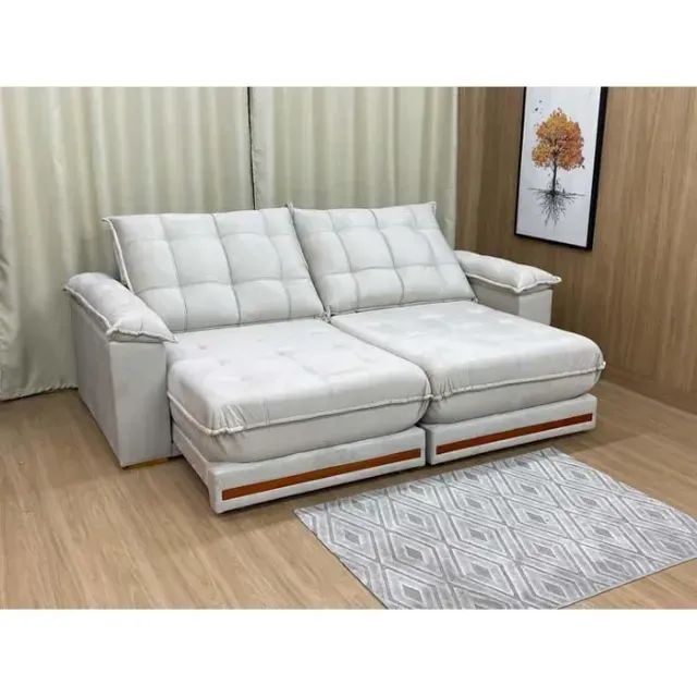 Sofá Retrátil Branco Puro Veluno Barcelona 2,20m de 4 Lugares - Foto 2