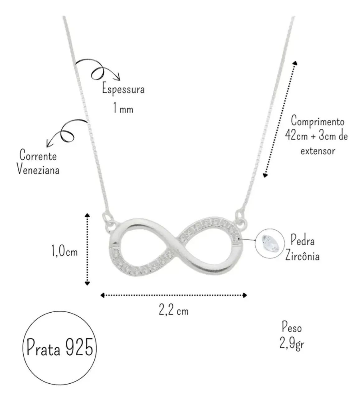 Colar feminino de prata infinito  - Foto 4