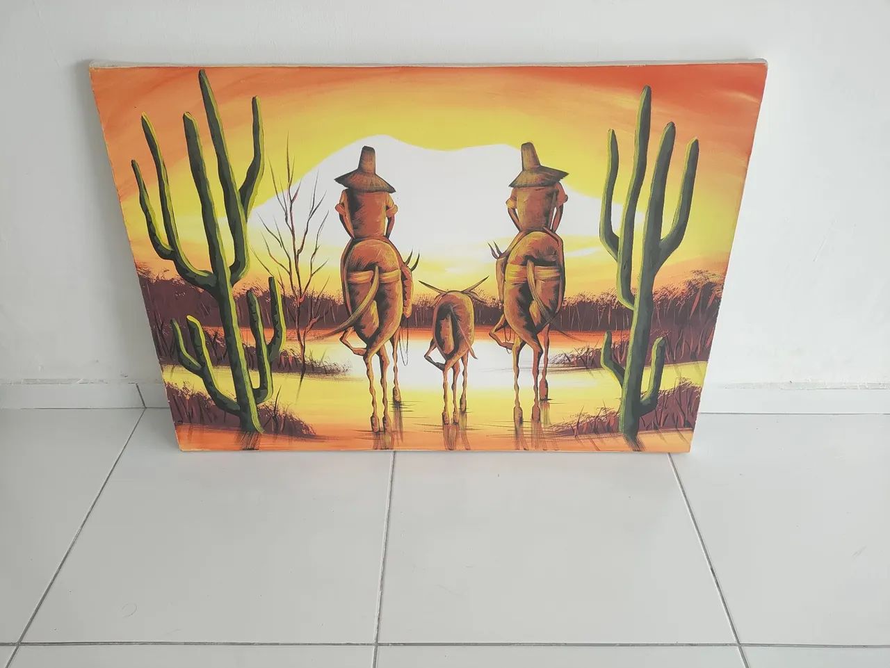 Quadro tecido pintado a mão 