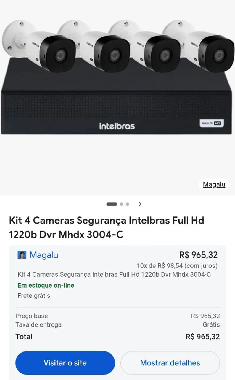 Kit 4 Cameras Segurança Intelbras + DVR