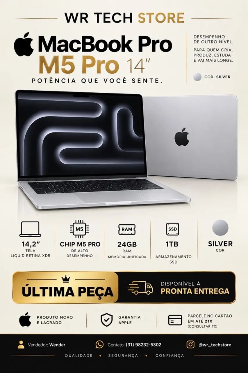 MacBook Pro M5 Pro Silver | 24/1TB 14? | NOVO LACRADO - Notebooks