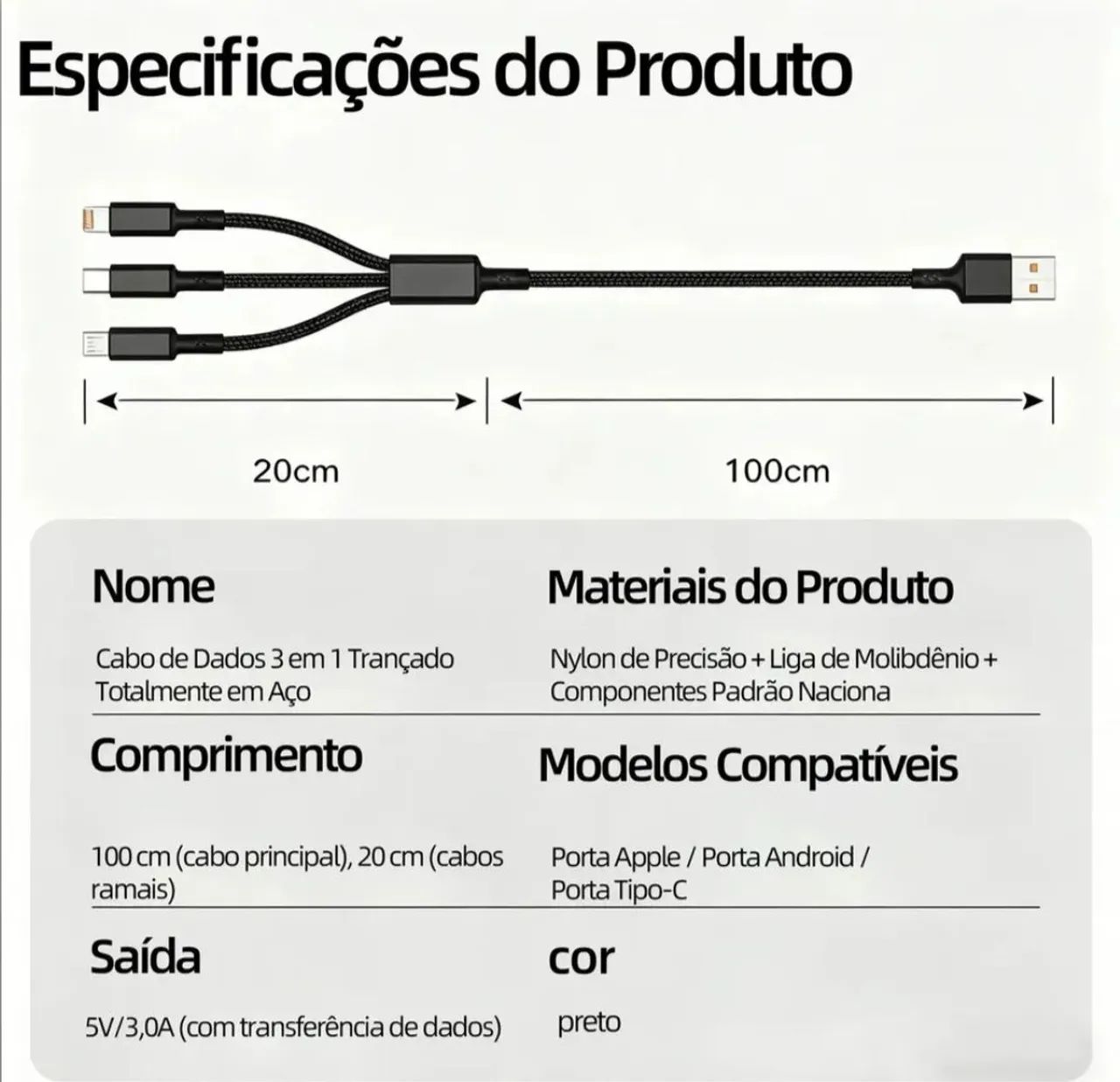 Cabo triplo tipo C V8 IPhone  - Foto 2