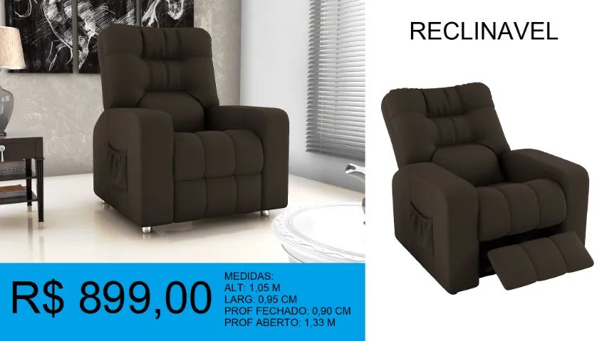 POLTRONA -RETRAIL E RECLINAVEL - DISPONIVEL EM 2 CORES- FRETE GRATIS - Foto 2