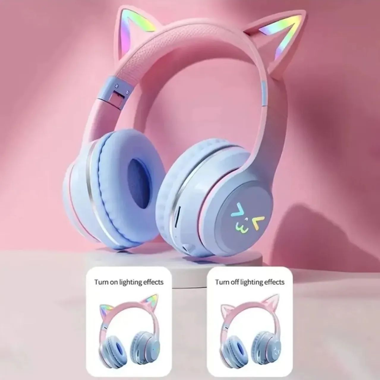 Headphone bluetooth rosa e azul LED infantil  - Foto 2