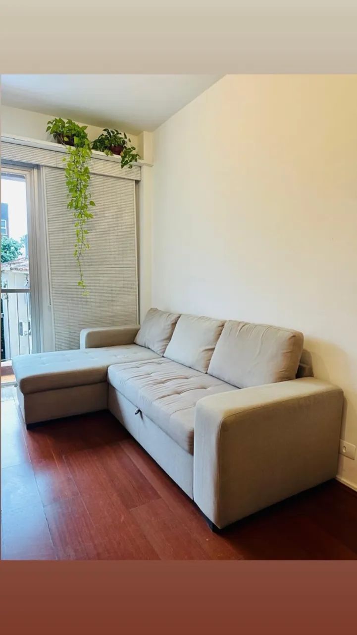 Sofá cama casal com baú + bar + espelho 