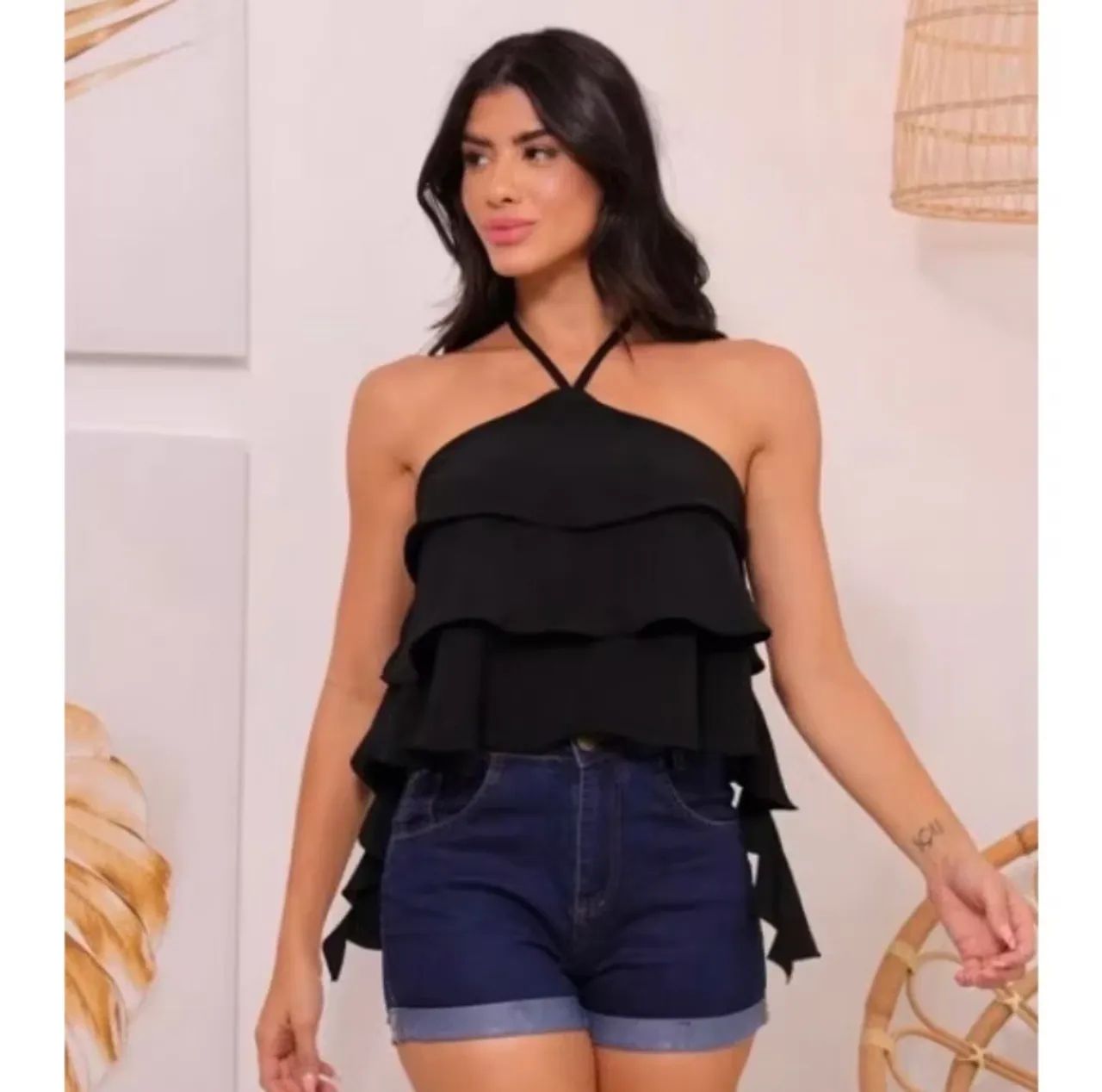 blusa de tiras preta 
