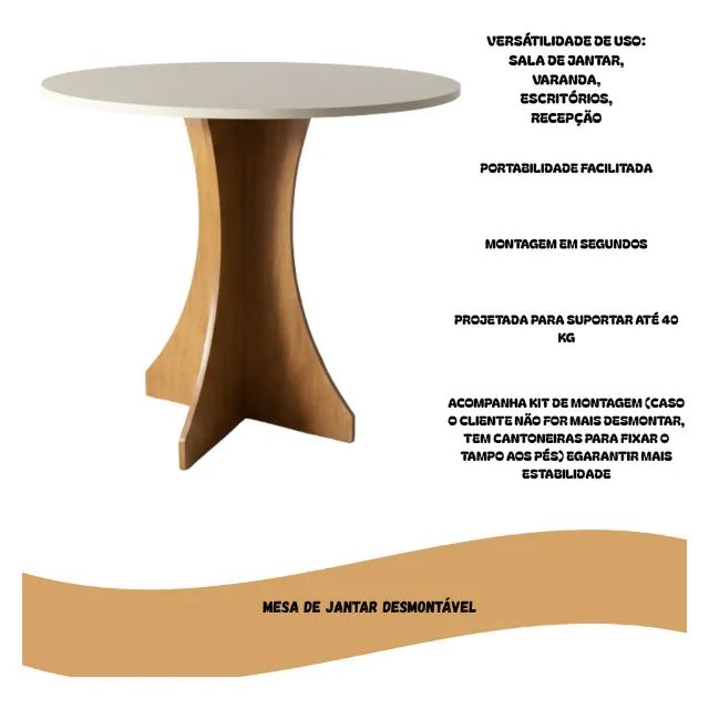 Mesa de Jantar Redonda 80cm Nature / Off White - MDF - Foto 2