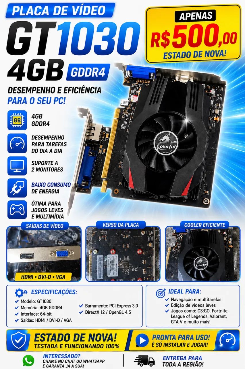 Placa de vídeo GT1030 4GB 