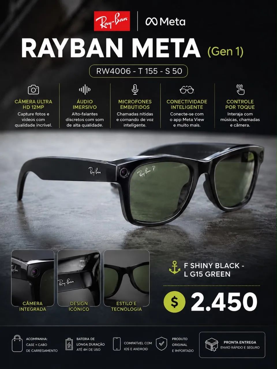 Óculos Ray bam meta  - Foto 3