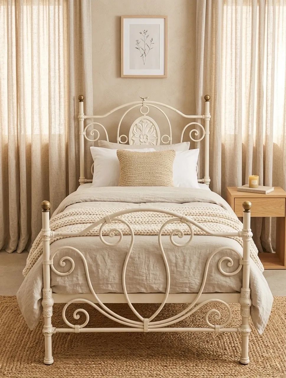 Cama solteiro ferro clássica estilo Farmhouse 