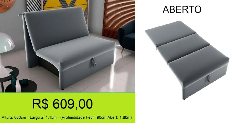 Sofá cama cinza confortavel - temos a pronta entrega 